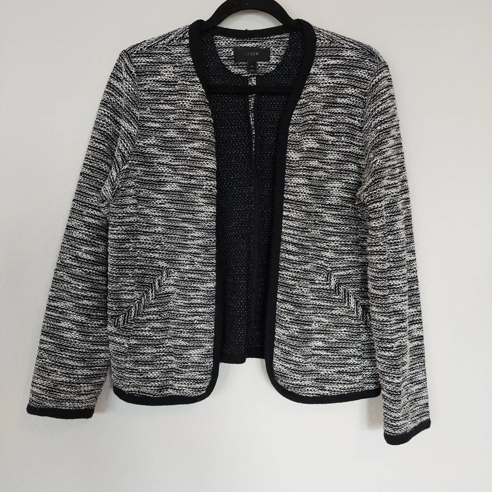 J.Crew Cotton Wool Black and‎ White Cardigan Jacket Size Meduim